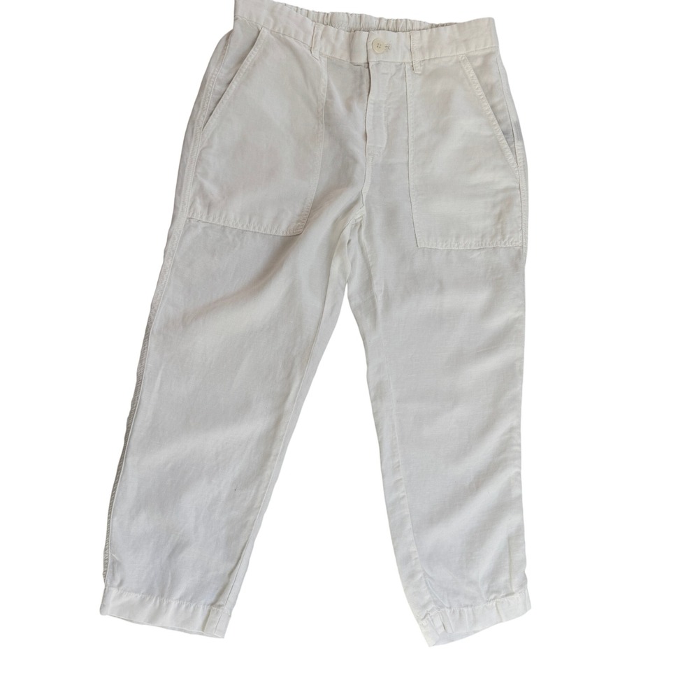 J.Crew Utility Casual Crop Pants White Linen Blend Elastic Back Women's Size 10P